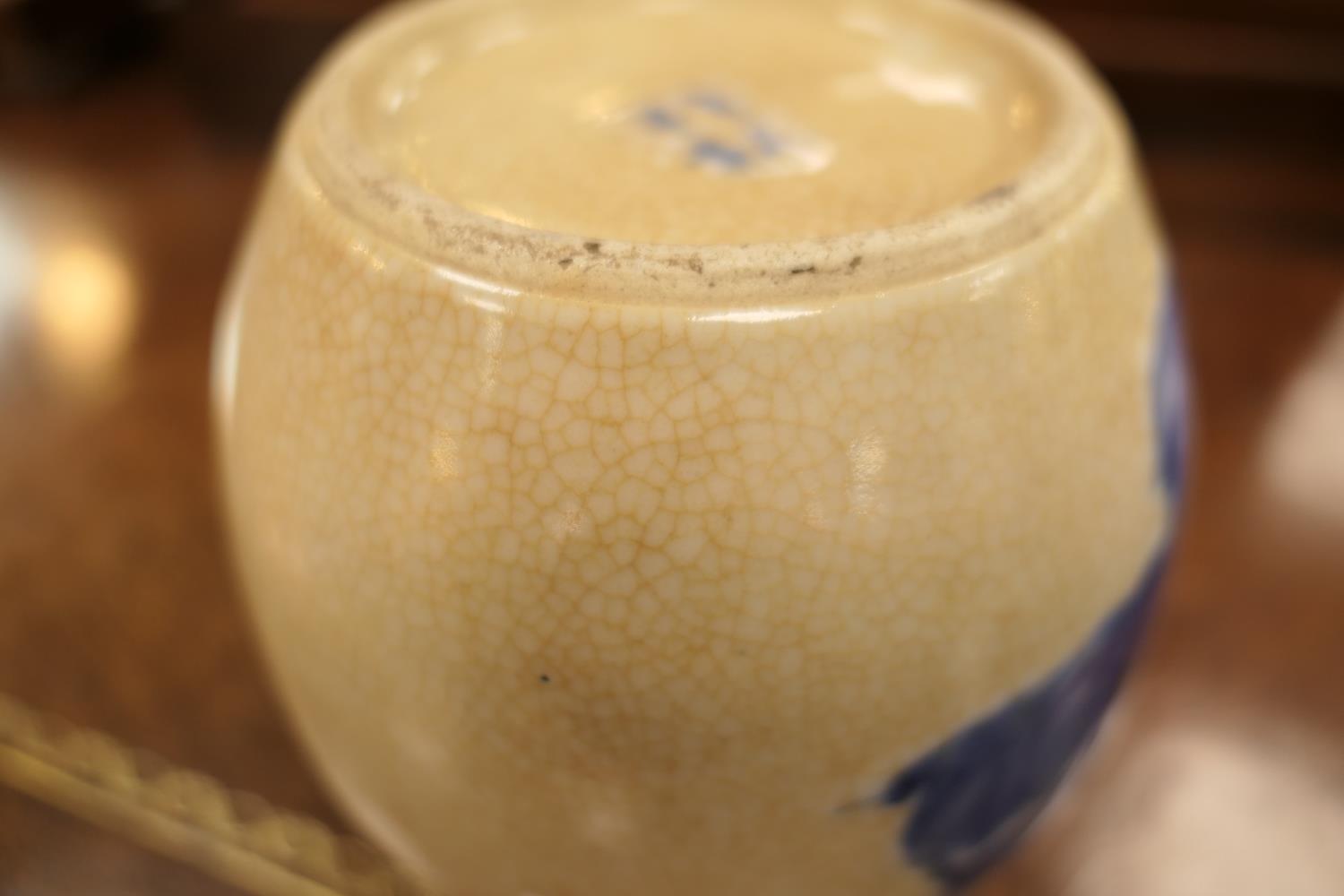 Chinese crackle glazed ginger jar, with underglaze blue decoration of a solitary figure, Kangxi four - Image 5 of 7