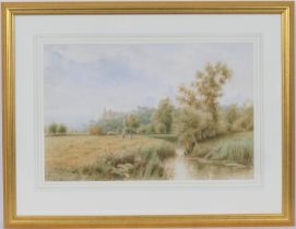 Henry John Kinnaird (1861-1929), Arundel Castle from the Meadows, watercolour, signed and inscribed,