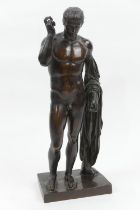 After the Antique, Grand Tour bronze figure of David, dark brown patina, height 37cm (Please note
