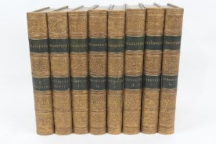 William Shakespeare eight gilt tooled leather bound volumes, pictorial editions, edited by Charles