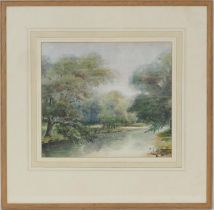 English School (late 19th Century), River landscape in the height of summer, watercolour, 24cm x