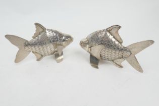 Pair of continental white metal goldfish ornaments, 12.5cm (Please note condition is not noted. We