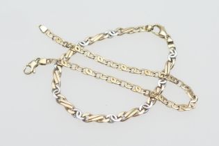 9ct two colour gold fancy link bracelet, with lobster claw clasp, 18.5cm, weight approx. 11.6g; also