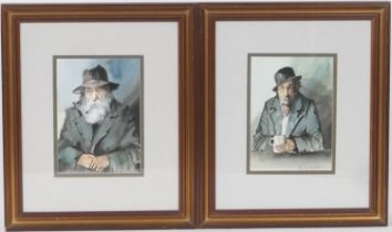 Lawrence Rusklom (?), Pair, 'The Smokers', watercolours, signed, 22cm x 16cm (Please note