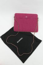 Chanel cerise and silver threadwork I-pad case, apparently unused, 29cm x 23cm, with dust bag (