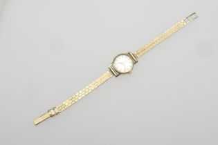 Omega 9ct gold lady's bracelet wristwatch, 17mm dial with baton numerals, manual wind, on a 9ct gold