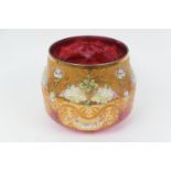 Venetian enamelled and gilded cranberry glass jardiniere, decorated with lilac blossom and Rococo