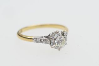 Diamond solitaire ring, the round old brilliant cut diamond of approx. 0.95ct, colour estimated as