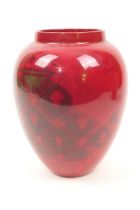 Bernard Moore red flambe vase, ovoid form decorated with a trellis centred with fleur de lys motifs,