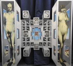 Bill (William) Gillon (1942-2021), 'Foetus Machoetus', triptych oil on wooden panel, overall 162cm x