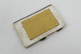French gilt brass mounted aide memoire, chased foliate decoration, opening to a red satin interior