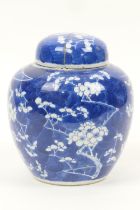 Chinese blue and white prunus pattern ginger jar and cover, Kangxi four character mark (extensive