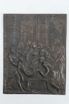 Continental cast metal plaque, decorated in low relief with the deposition of Christ, 24.5cm x