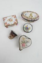 French enamelled heart shaped box, decorated with floral sprays, initialled on the base with a