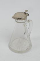 George V silver mounted clear glass whisky noggin, hinged cover and mount hallmarked Birmingham