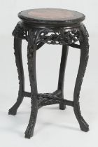Chinese carved rosewood and marble topped jardiniere stand, late 19th/early 20th Century, carved