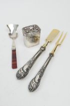 Continental silver sugar spoon, with red agate handle, 14.5cm; also a continental 800 standard