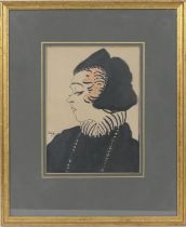 Edmond Xavier Kapp (1890-1978), Profile of a fashionable young woman, pen and ink, watercolour and