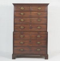 George III mahogany chest on chest, circa 1780, dentil cornice over two short and three long