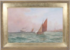 Samuel John Milton Brown (1873-1965), On the Mersey off New Brighton, watercolour, signed, 48cm x