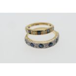 Sapphire and diamond half eternity ring, set with four small round cut diamonds dispersed with