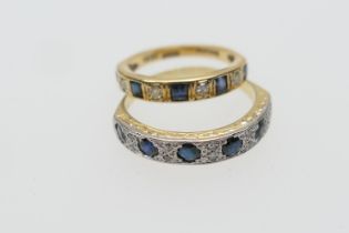 Sapphire and diamond half eternity ring, set with four small round cut diamonds dispersed with