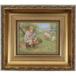 Royal Worcester porcelain plaque, hand decorated by F Clark (modern), featuring a young shepherd