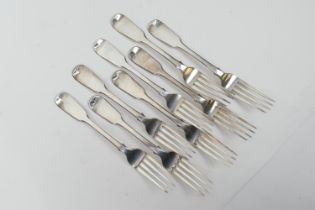 Eight Victorian silver fiddle pattern table forks, by John and Henry Lyas, London 1839, weight