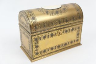 French brass domed jewellery casket, circa 1880, domed form, the top with an ivory oval panel