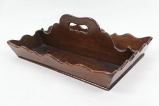 George III mahogany cutlery tray, circa 1780, rectangular form with shaped gallery and central