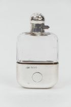 Edwardian silver mounted glass spirit flask by James Dixon & Sons, Sheffield 1908, with hammered