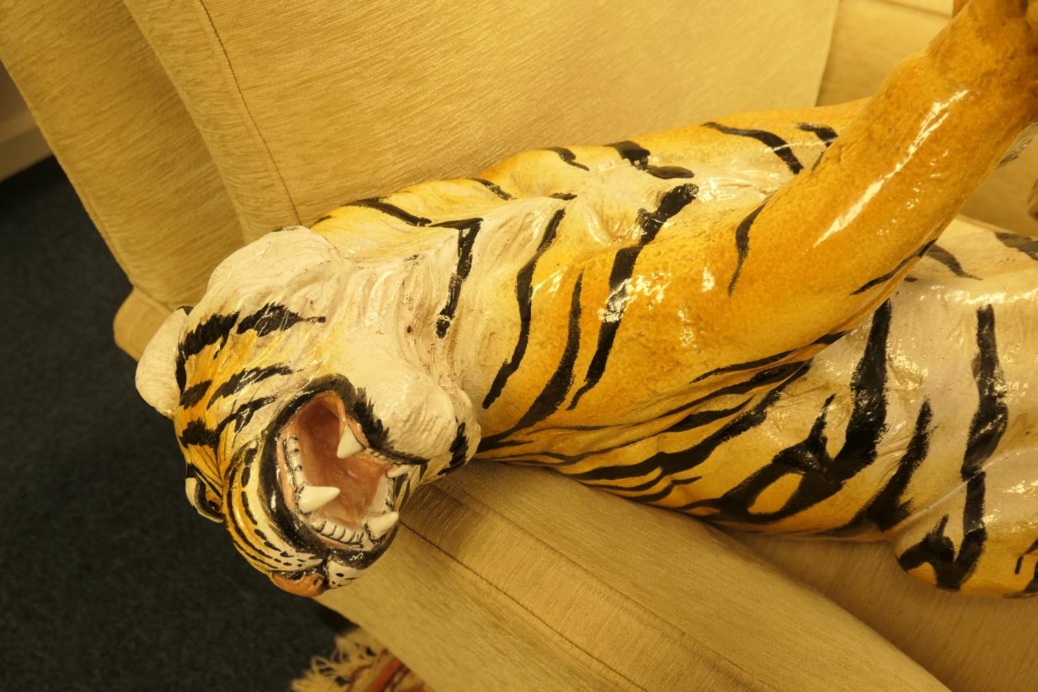 Large Italian terracotta model of a tiger, late 20th Century, hand decorated throughout, height 49cm - Image 2 of 4