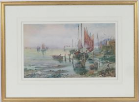 Joseph Hughes Clayton (active 1891-1929), Fishing boats at low tide, St Ives, signed watercolour,