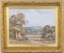 Claude Hayes (1852-1922), Logging on the Sussex Downs, watercolour, signed, 48cm x 61cm (Please note