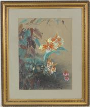 English School (late 19th Century), Study of orchids, indistinctly signed watercolour and