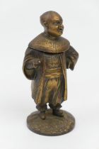 French novelty brass inkwell, cast as a Turk with hinged cover, height 14.5cm (Please note condition