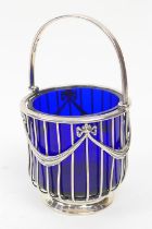 Edwardian silver small sugar basket, London 1901, circular cage form with ribbon swags and swing