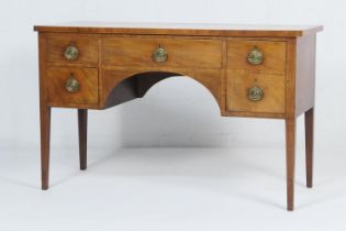 Mahogany kneehole sideboard, 19th Century, the top crossbanded and with boxwood line inlays over a