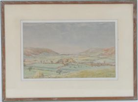 C Jones (mid 20th Century), Coastal valley, watercolour, signed and dated 1945, 18.5cm x 30cm (