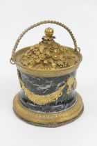 French ormolu and black marble cylinder inkstand, circa 1880, cast gilt brass cover worked with