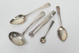 George III silver Old English pattern sifting spoon, by William Bateman, London 1814; also a pair of