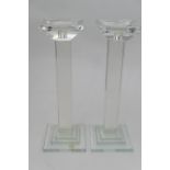 Pair of Kenneth Turner, London, crystal glass candle stands, height 35cm (Please note condition is