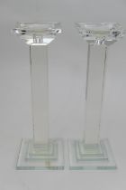Pair of Kenneth Turner, London, crystal glass candle stands, height 35cm (Please note condition is