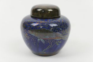 Pilkingtons Royal Lancastrian small covered jar, by R Joyce, circa 1914-38, decorated with bass