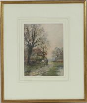 Henry John Kinnaird (1861-1929), Returning from the fields in the depths of winter, watercolour,