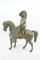 French bronze sculpture of a cavalier on horseback, late 19th Century, height 57cm, length 44cm (
