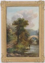 T Lawley (19th Century), Fishing in the Highlands, oil on canvas, signed, 30cm x 20cm (Please note