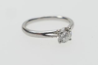 Diamond solitaire ring, round brilliant cut stone of approx. 0.5ct, colour estimated as J, clarity