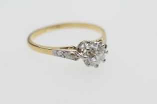 Diamond solitaire ring, the old round cut diamond of approx. 0.75ct, colour estimated as K/L and