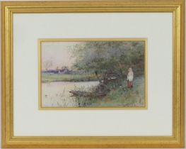 Thomas Mackay (1851-1920), A matched pair 'On the river bank', watercolours, signed, one dated 1892,